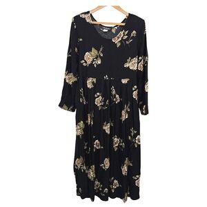 Impulsive Dress Floral Long Sleeve Midi Cottagecore Whimsy Modest Sz Large**
